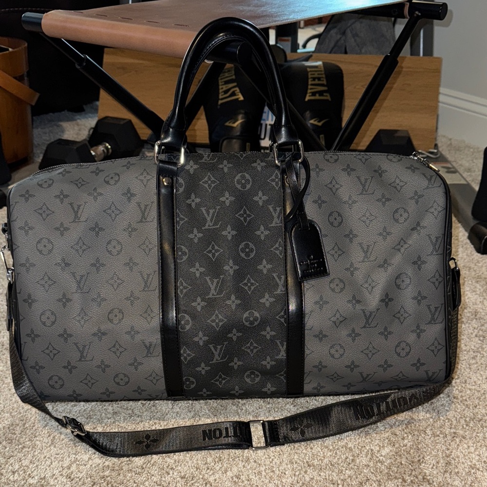 Louis Vuitton Gray and Black Monogram Duffel Bag